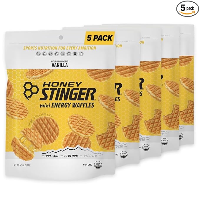 Honey Stinger Organic Mini Vanilla Waffles | Energy Stroopwafel for Exercise, Endurance and Performance | Sports Nutrition for Home & Gym, Pre and Post Workout | 5 Bags, 26.5 Ounces