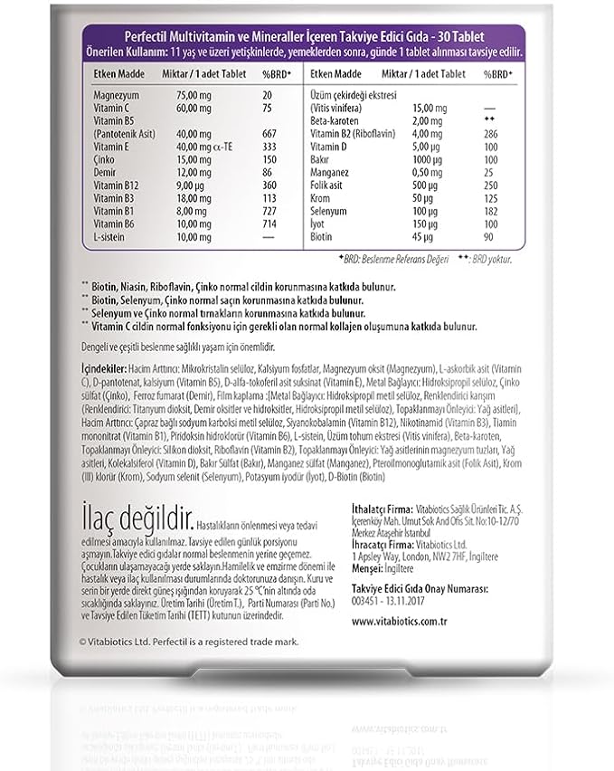Vitabiotics Perfectil Tablets Healthy Skin Hair and Nails 30 Tablets