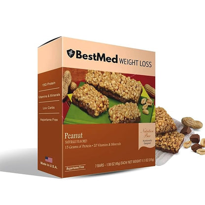 BestMed - High Protein Nutrition Bar - Low-Carb, 15g Protein, Low Sugar, High Fiber, Low Calorie, Meal Replacement Bar (Peanut, 4 Box - 28 Count)