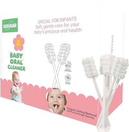 Baby Tongue Cleaner 96-Count, Newborn Oral Care Gauze Swabs – Soft Disposable Mouth Wipes for 0-36 Months, 2-Month Supply Travel-Pack Infant Tongue Brush Alternative