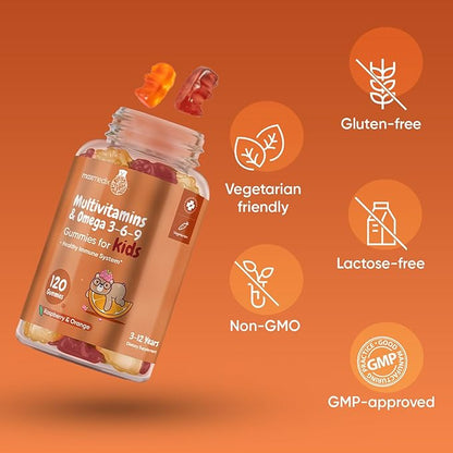 maxmedix Kids Multivitamin Gummies with Omega 3 6 9 | 20 Essential Kids Vitamins & Minerals for Healthy Immune System | 2-Month Supply | Children's Vitamins in Natural Raspberry & Orange Flavors