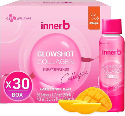 CJwellcare Innerb Glowshot Collagen (50.7 fl oz, 30 Servings) - Marine Liquid Collagen for Women, 3,000mg Collagen Peptides, Collagen Shots for High Absorption, Hair, Skin & Nails Supplement