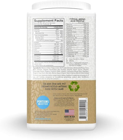 Portions Master Keto Body Protein Peptides Low Carb Keto Protein Powder with MCT Oil Peptides Fiber Vitamins Minerals (720g, Chocolate)
