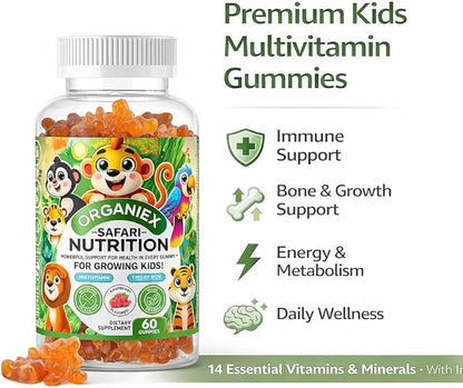 Kids Multivitamin Gummies with Iron & Zinc (Ages 2+) | Daily Kids Vitamins with Vitamin C, D3, B12 & Folate | Vegan, Non-GMO, Gluten-Free, Pectin-Based | Raspberry Flavor | 60 Count