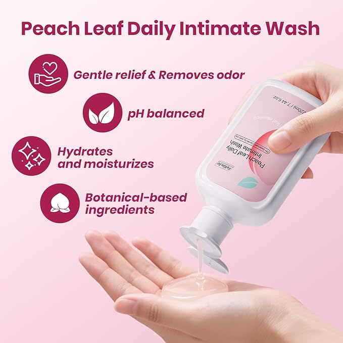 Peach Leaf Feminine Wash For intimate area Hygiene and Itchy, pH Balanced Body Wash with Lactic Acid For Sensitive Skin, Gentle Hydration, Odor Neutralization & Daily Hygiene, 220ml/7.44oz