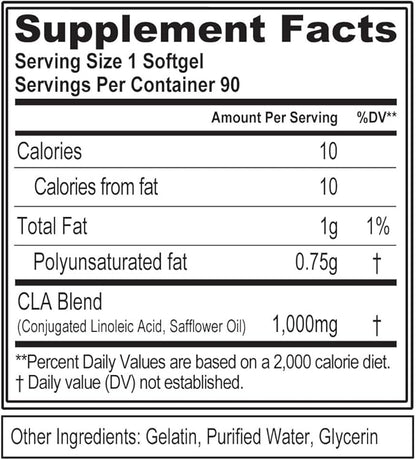 Evlution Conjugated Linoleic Acid CLA Supplement Nutrition Lean Muscle Mass Builder & Fat Burner for Men and Women - Stimulant-Free Safflower Based CLA 1000mg Blend Per Serving (90 Servings)