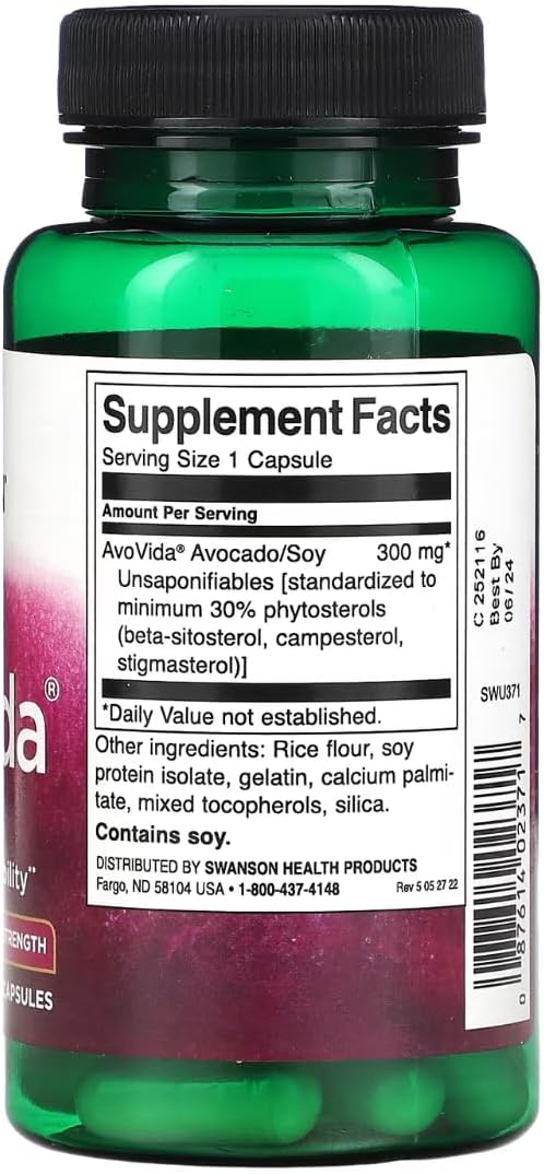 Swanson AvoVida - Cartilage & Joint Health Supplement to Support Mobility & Flexibility* - Contains Phytosterols from Avocado & Soy Extracts - Non-GMO - 60 Capsules (3 Pack)