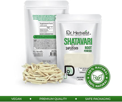 Dr. HERBALIST Shatavari Powder, Asparagus racemosus, 7.1 Oz (200G), Ayurvedic Herb for Vata & Pitta, Balanced Female Health Support, Vitality, Non-GMO, Vegan, Resealable Bag