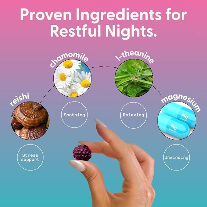 SuperMush Sleep Gummies for Adults - Mushroom Supplement with Magnesium Citrate, L-Theanine, Chaga, Reishi & Chamomile for Deep Sleep, REM & Detox - Vegan & Sugar-Free - 28 Gummies (14 Servings)