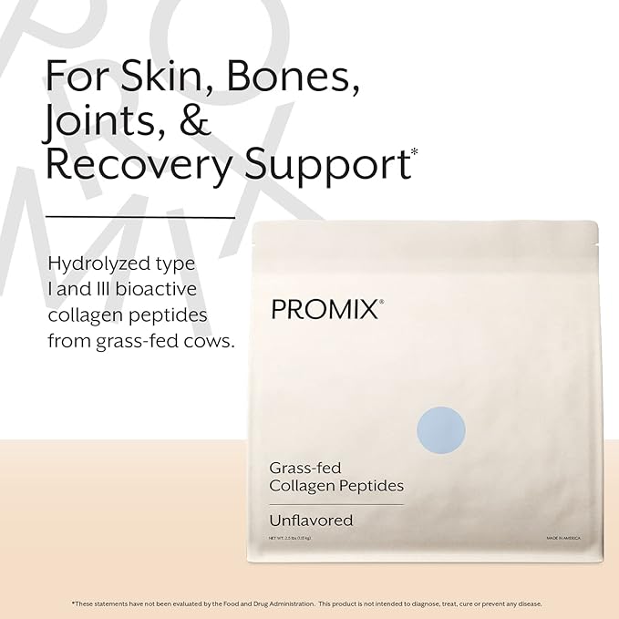 Promix Hydrolyzed Collagen Peptides - Type 1 Grass Fed Collagen, 4.7g glycine, Type 3 bioactive peptides - Unflavored - 2.5 Pound (Pack of 2)