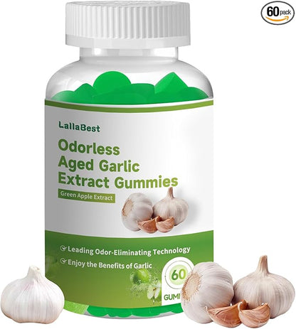 Odorless Aged Garlic Extract Gummies,7500mg Garlic,2 Years Aged Garlic Extract,Grown Allium Sativum Bulb,Potent Antioxidant Supplement,Immune Support,Heart Health,Green Apple Flavor