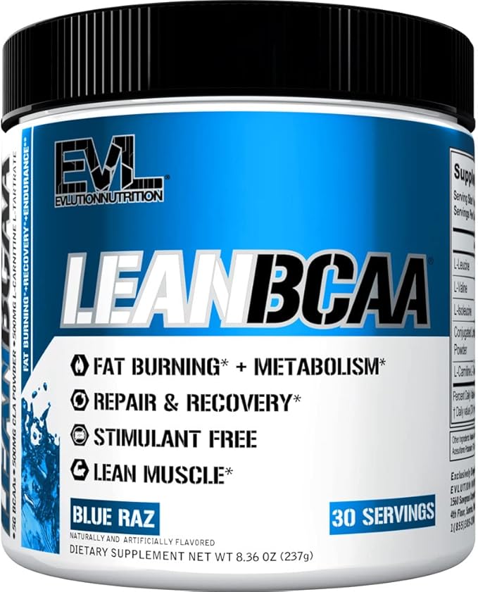 Evlution Stimulant Free Lean BCAA Powder Nutrition BCAAs Amino Acids Powder with CLA Carnitine and 2:1:1 Branched Chain Amino Acids Supports Muscle Recovery Fat Burn and Metabolism - Blue Raz