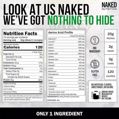 NAKED Whey 1Lb - Only 1 Ingredient, Grass Fed Whey Protein Powder, NSF Certified, Undenatured, No Gmos, No Soy, Gluten Free, Stimulate Growth, Enhance Recovery - 15 Servings