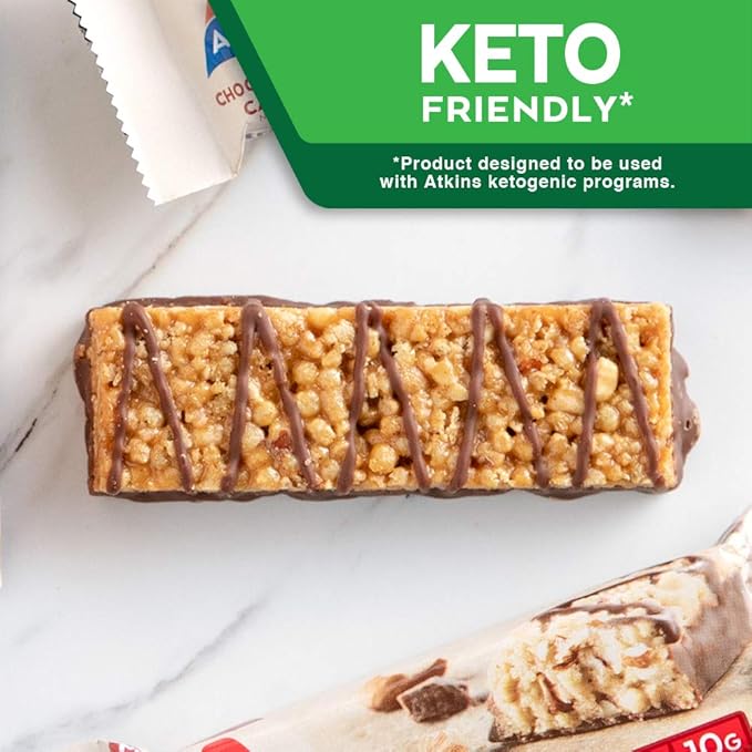 Atkins Chocolate Almond Caramel Protein Meal Bar, High Fiber, 15g Protein, 1g Sugar, 3g Net Carbs, Meal Replacement, Keto Friendly, 8 Count