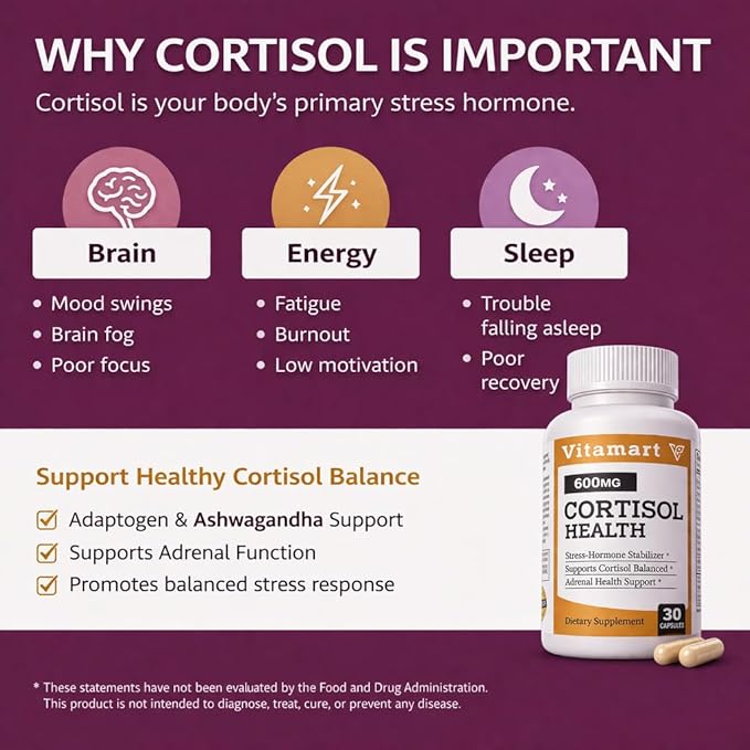 Cortisol Supplements for Women & Men | Ashwagandha Extract, Rhodiola & Adrenal Support Blend | Cortisol Manager & Reducer for Stress, Mood & Sleep Calm | Cortisol Health with Adaptogens, 30 Count