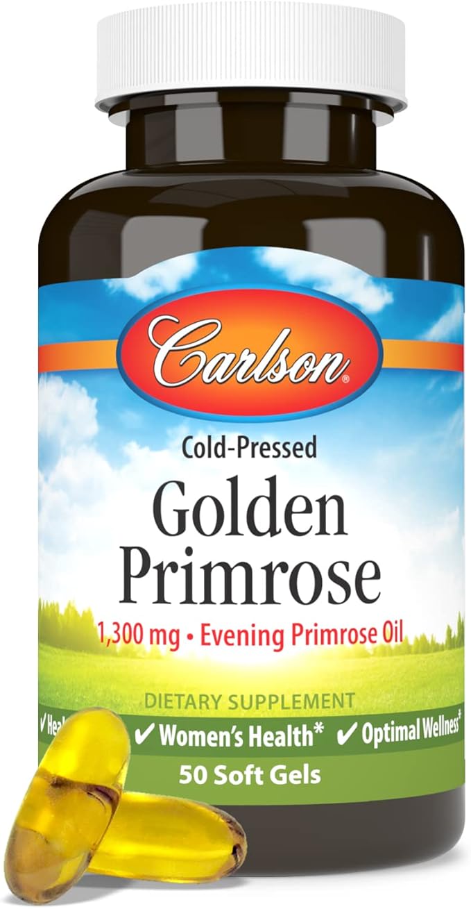 Carlson - Golden Primrose, 1300 mg Evening Primrose Oil, Cold-Pressed, Healthy Skin, Women's Health & Optimal Wellness, 50 Softgels
