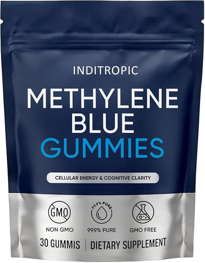 Inditropic Methylene Blue Gummies, 5mg Methylene BlueGummies for Men, Cognitive Support & Mental Focus, Boosts Cellular Energy, 99.9% Pure, Vegan, Non-GMO, 30 Gummies