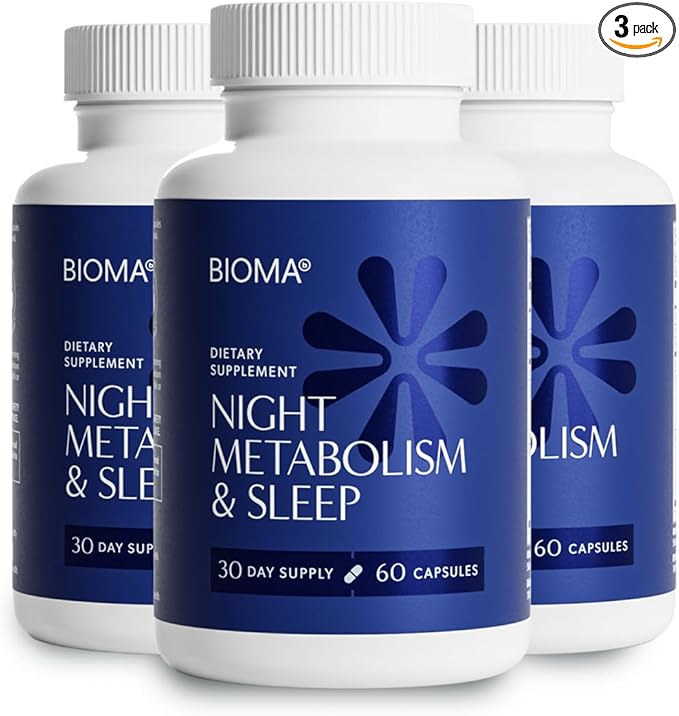 BIOMA Night Metabolism & Sleep - Supports Digestion, Energy Metabolism & Restful Sleep with Melatonin, Vitamin D, Magnesium & More - 180 Capsules (3 Pack, 90-Day Supply)