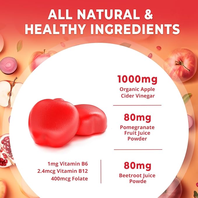 Apple Cider Vinegar Gummies with Mother - Cleanse & Detox ACV Gummies for Weight Loss, Gut Health, Metabolism Support - ACV with Mother with B12 Vitamin, B6 & Pomegranate & Beet Root 100 Ct