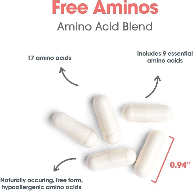 Allergy Research Group Free Aminos Supplement - Lean Muscle Mass Support, Vegetarian Capsules - 100 Count