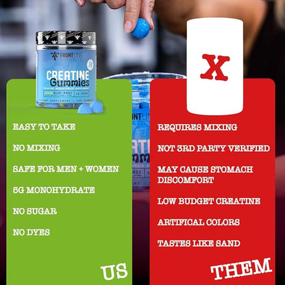 Creatine Monohydrate Gummies, 5g Creatine per Serving, Sugar-Free Creatine Supplement for Strength, Lean Muscle & Cognitive Support, Sour Strawberry, 120 Gummies