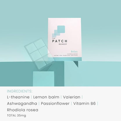 The Patch Remedy Relax Patch | L-Theanine, Lemon Balm, Valerian, Ashwagandha, Passionflower | 30 Patches