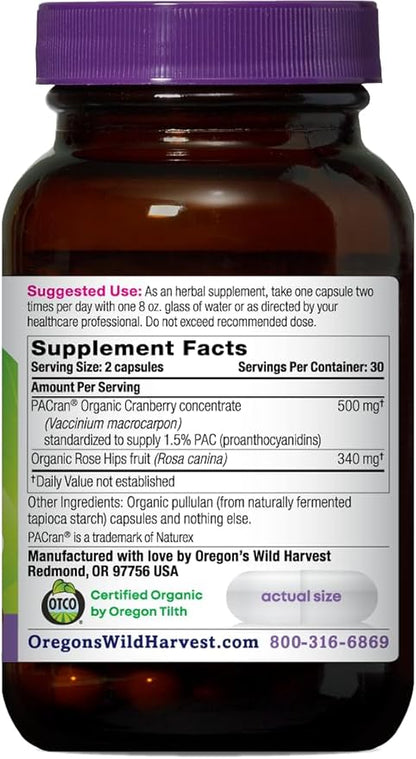 Oregon's Wild Harvest Cranberry Organic Non-GMO Supplement Urinary Tract Support