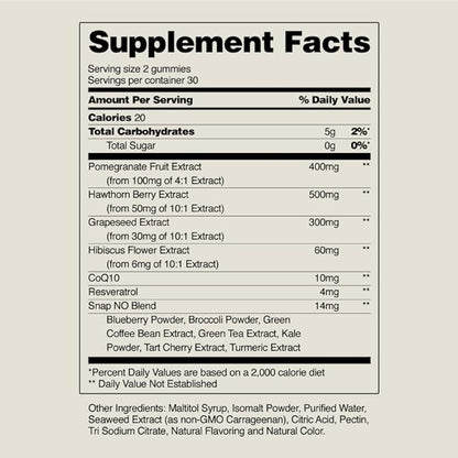 Snap Supplements Heart Health Gummies, Blood Circulation Supplements, CoQ10 Heart Health Supplements, Blood Flow Supplement, Sugar Free, 60 Gummies (Pack of 2)