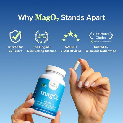 nbpure MagO7 - Natural Colon Cleanse & Detox - Occasional Constipation Relief, Stool Softener, & Bloating Support for Men & Women - Ozonated Magnesium Oxide, 180 Capsules