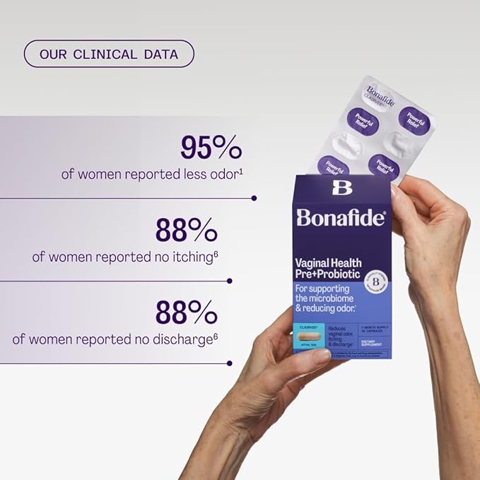 Bonafide Clairvee Vaginal Probiotic for Relief from Odor, Itching, & Discharge. — 3-Month Supply (55 Capsules)