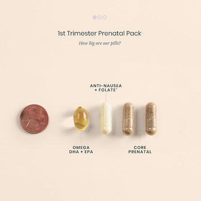 Perelel 1st Trimester Prenatal Pack, Multivitamin with Folate, Vitamin D, Omega 3, Iron & Ginger, Nutritional Support for Early Pregnancy, Soy & Gluten Free, Non GMO, 30 Daily Pill Packs