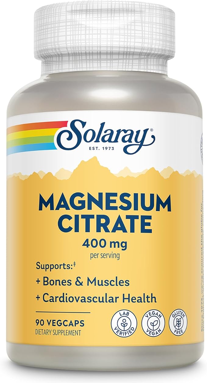 SOLARAY Magnesium Citrate 400mg - Magnesium Supplement - Bone Health, Muscle, Relaxation and Heart Health Support - Vegan, Gluten Free - 30 Servings, 90 VegCaps