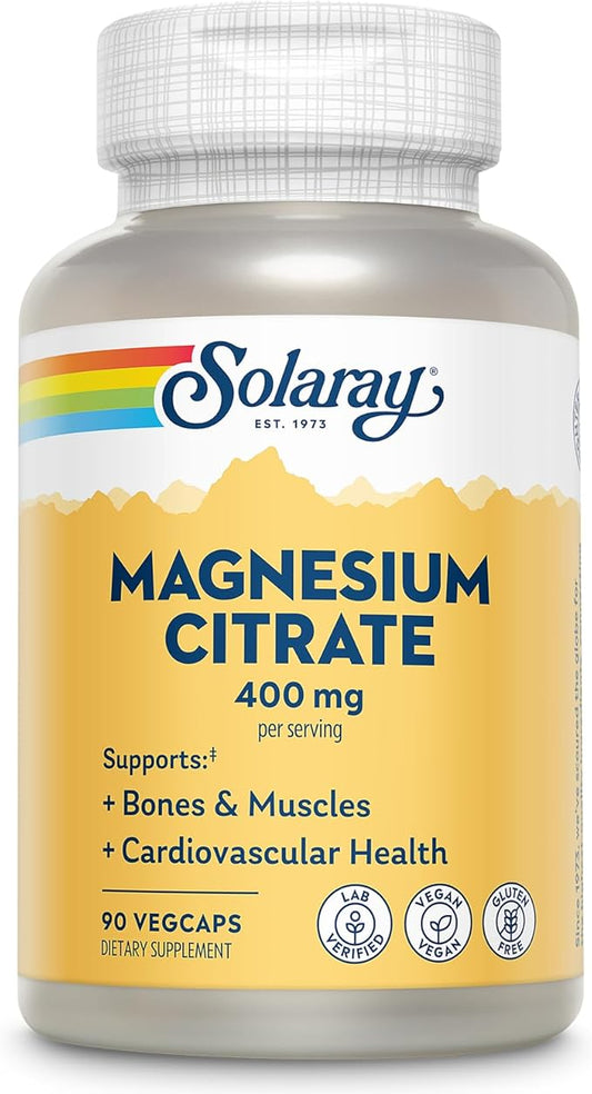 SOLARAY Magnesium Citrate 400mg - Magnesium Supplement - Bone Health, Muscle, Relaxation and Heart Health Support - Vegan, Gluten Free - 30 Servings, 90 VegCaps