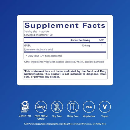 Pure Encapsulations GABA - Supplement to Support Relaxation & Moderation of Occasional Stress - with Premium GABA Amino Acids - 60 Capsules