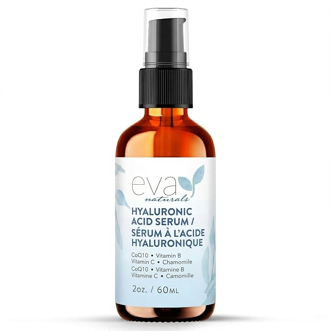 Eva Naturals Hyaluronic Acid Serum for Face – Lightweight Hydrating Facial Serum – Daily Moisturizer with Vitamin B5 – 60 ml