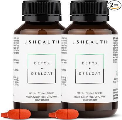 JSHealth Detox + Debloat. Bloating Relief for Women with Milk Thistle, Turmeric, and Fennel. Liver Health and Gut Support. Nutritionist-Formulated (60 Tablets, Pack of 2)
