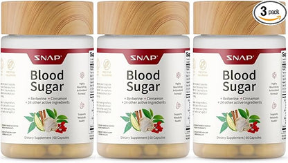 Snap Supplements Blood Sugar Blend with Berberine, CoQ10, Cinnamon, and Gymnema to Support Already Healthy Blood Sugar, Metabolic Health and Energy, Sugar Free, 60 Capsules 3-Pack (Packaging May Vary)