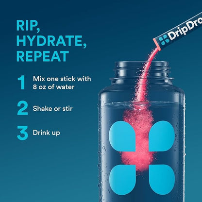 DripDrop Hydration Packets - Sunburst Variety Pack - Single Serve Electrolytes Powder Drink Mix - Lemon Lime, Strawberry, Peach, Black Cherry - Non-GMO, Gluten Free, Vegan - 16 Sticks