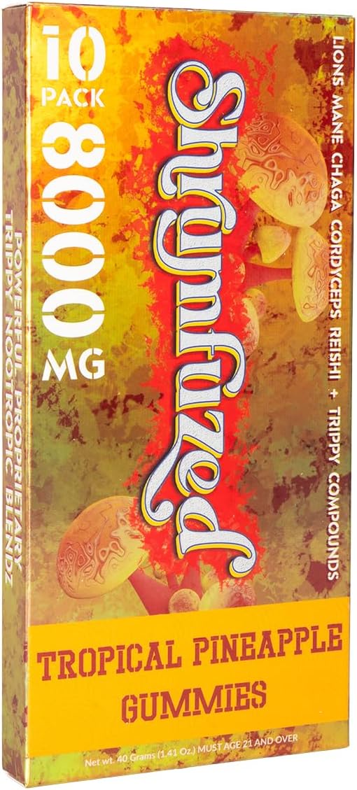 Shrumfuzed Shrumfuzed - Proprietary Nootropic Gummy 8000mg - Lion's Mane, Reishi, Chaga, and Cordycep Nootropic Mushroom Blend (10, Tropical Pineapple)
