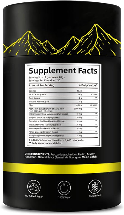 Shilajit Gummies, Himalayan Pure Shilajit Gummies Gold Grade, No Added Sugar, 85+ Trace Minerals, Ashwagandha, Gokshura, Energy and Immune Support, Gold