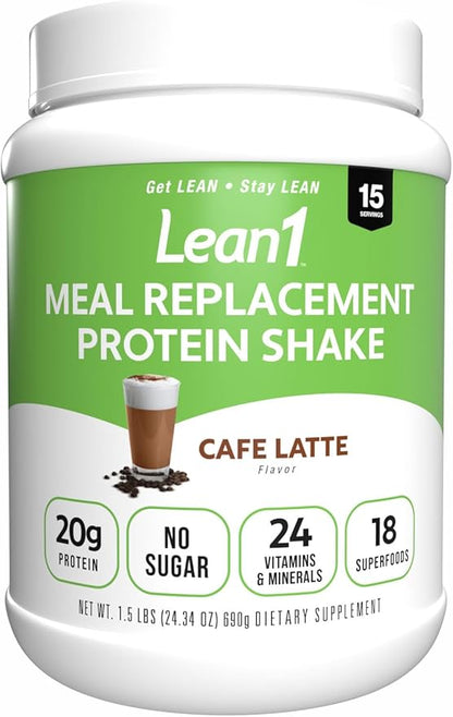 N53 Lean1 Meal Replacement Protein Powder, Cafe Latte Flavor, 15 Serving tub, No Sugar Added