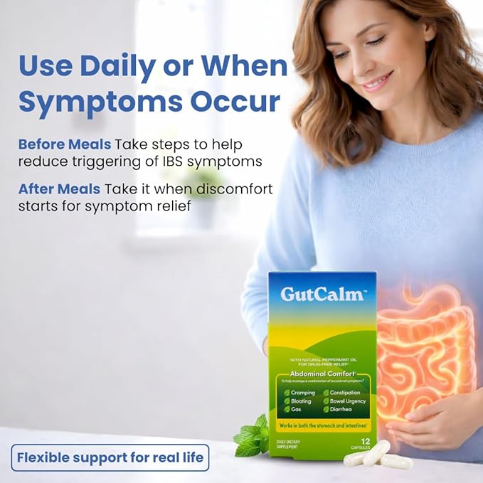 GutCalm - IBS Relief - Peppermint Oil Capsules - Bloating, Gas, Constipation and Digestive Comfort Supplement - 48/ct