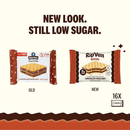 Rip Van Chocolate Hazelnut Wafer Cookies, Keto, Non-GMO, Healthy Snacks, Low Carb & Low Sugar (2g), Low Calorie, Vegan, 16 Count