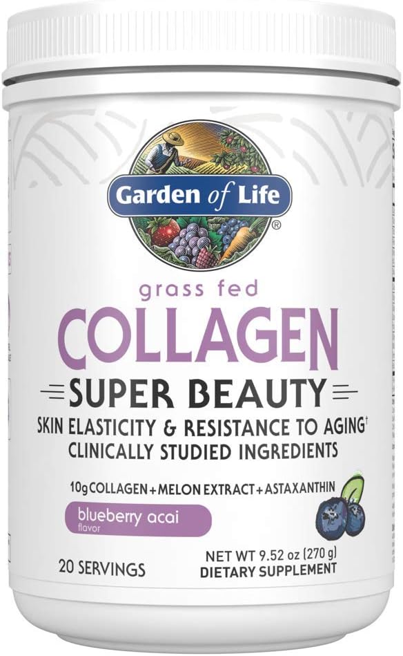 Garden of Life Grass Fed Collagen Powder, Blueberry Acai, Hydrolyzed Collagen Peptides Powder Supplement Drink Mix, 20 Servings