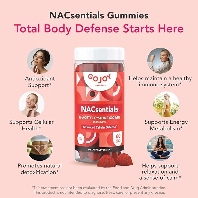 GOJOY NACsentials 7-in-1 NAC Gummies 600mg – Supports Glutathione, Liver & Antioxidant Wellness – N-Acetyl Cysteine with Vitamin C, ALA, Quercetin & Astaxanthin – Vegan, Sugar-Free