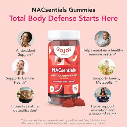 GOJOY NACsentials 7-in-1 NAC Gummies 600mg – Supports Glutathione, Liver & Antioxidant Wellness – N-Acetyl Cysteine with Vitamin C, ALA, Quercetin & Astaxanthin – Vegan, Sugar-Free