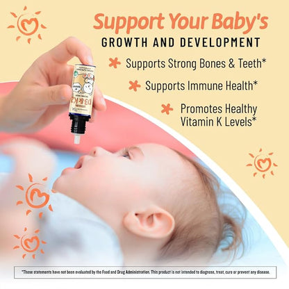 Legendairy Milk Vitamin D Drops for Infants, Organic Baby Vitamin D3 K2 Liquid 400 IU, Vegan for Newborns Toddlers & Kids, Childrens Supplement for Strong Bones & Teeth, Sugar Free, 90 Servings