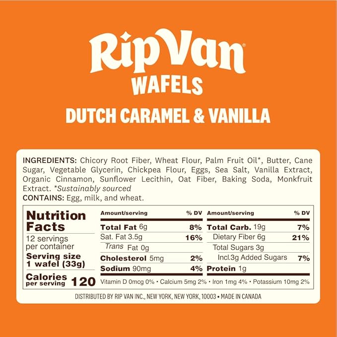 Rip Van Wafels Dutch Caramel & Vanilla Stroopwafels, Healthy Snacks, Non-GMO, Low Calorie, Low Sugar (3g), Office Snacks, Keto Friendly, 12 Count