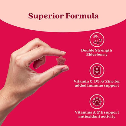 BeLive Elderberry Gummies with Vitamin C, D3 and Zinc - Multivitamin Supplement for Immune Health Support for Kids & Adults - 50 Count - Raspberry Flavor