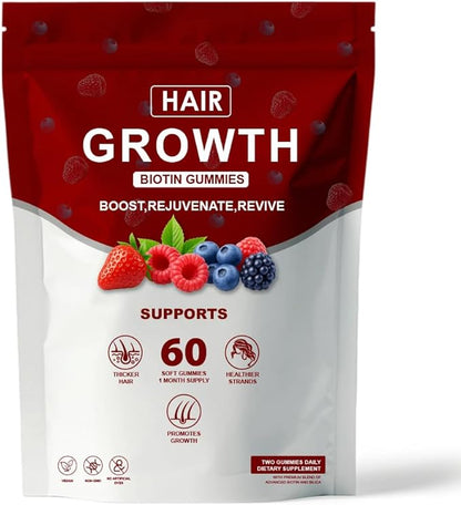 Hair Growth Gummies for Black Women, with Biotin-Silica Complex (5000mg Biotin) & Vitamin D (30mcg), Supports Healthy Hair Growth & Strength, Skin & Nail Care, Non-GMO, 60 Gummies